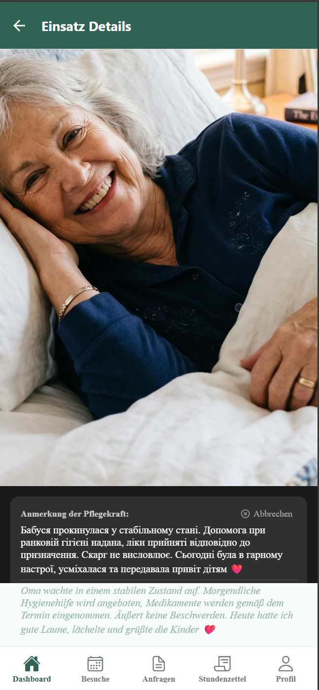 Pflege Orga — Notatki opiekuna z automatycznym tłumaczeniem