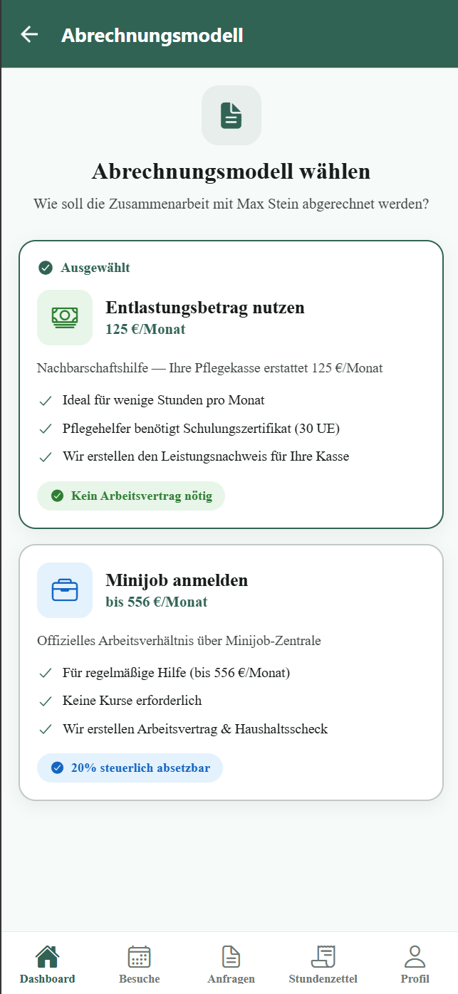 Abrechnungsmodell wählen